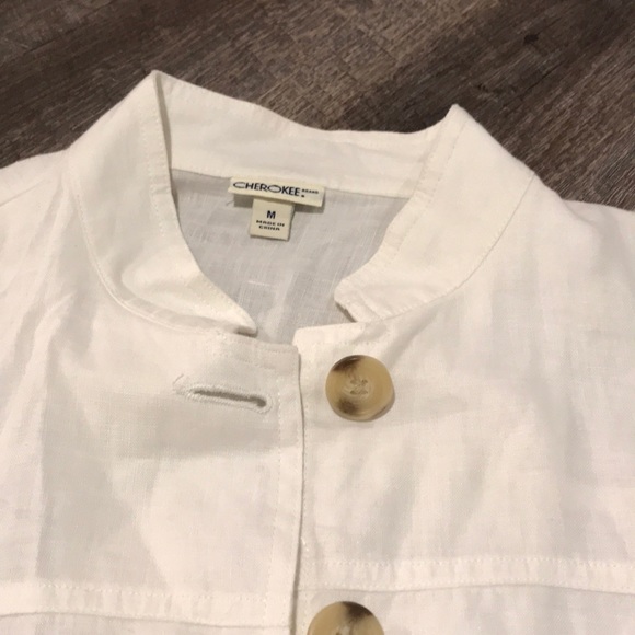 MERONA off white linen button up blouse 3/4 sleeve - Picture 5 of 7